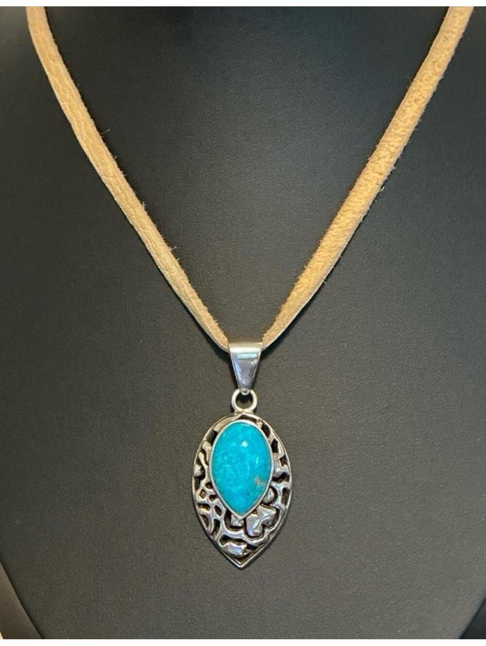 Barse Designer Vibrant Turquoise Sterling Silver 925 Suede Cord Pendant Necklace
